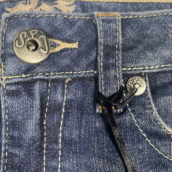 SPJ Denim Jean Shorts Cut Offs Frayed Distressed Festival Low Rise Juniors Sz XS - Picture 4 of 8